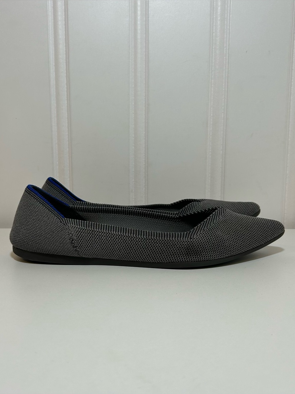 Rothy's pointed Gray Knit Slip-On Ballet Flats with Subtle black